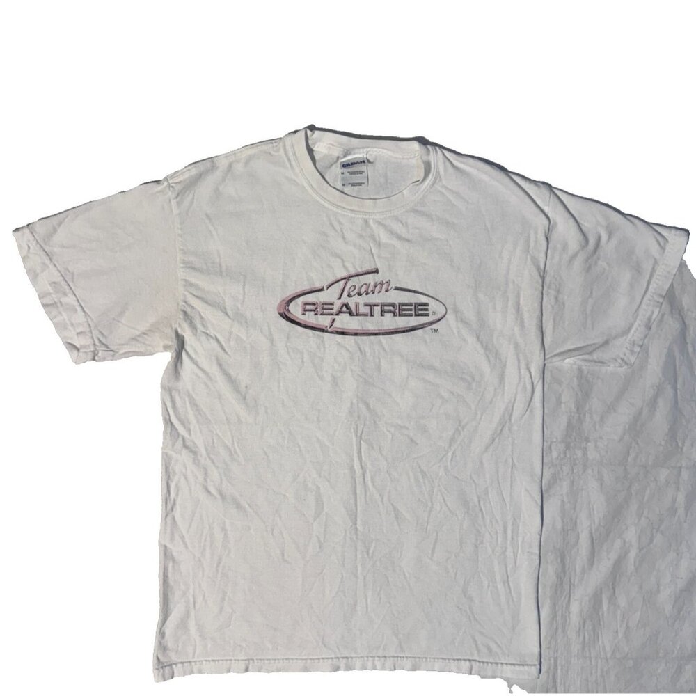Team Realtree Pink Y2K Logo White Graphic Tshirt - M
